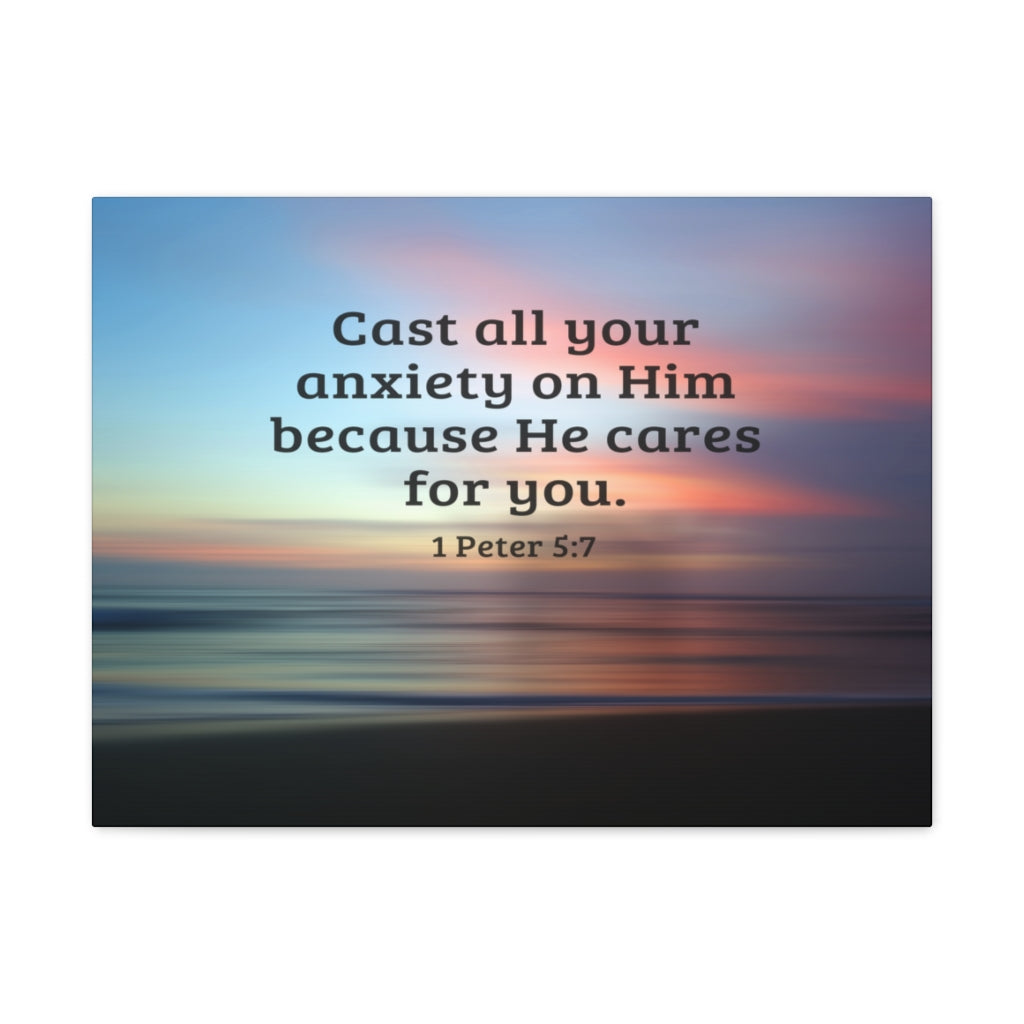 Cast All Your Anxiety On Him 1 Peter 5:7 Bible Verse Canvas Christian Wall Art Ready to Hang Unframed-Express Your Love Gifts