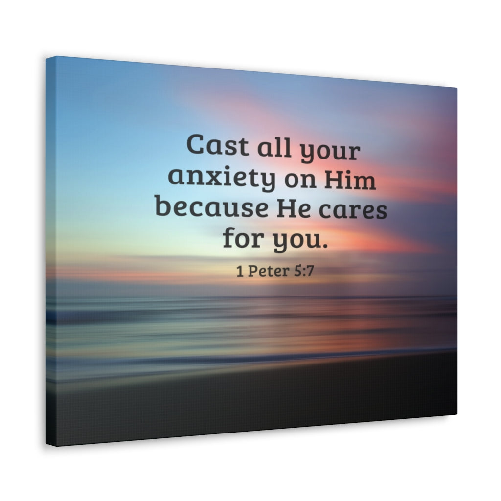 Cast All Your Anxiety On Him 1 Peter 5:7 Bible Verse Canvas Christian Wall Art Ready to Hang Unframed-Express Your Love Gifts