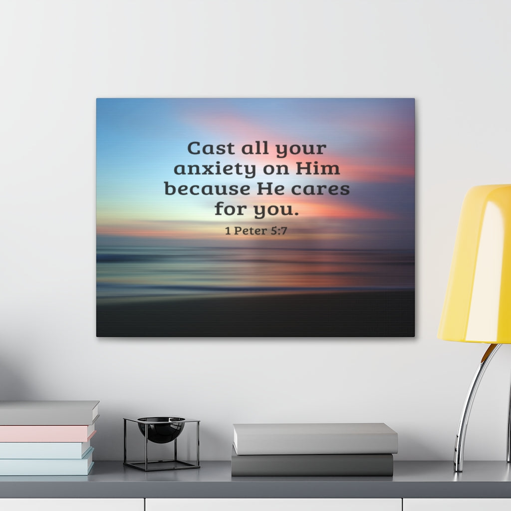 Cast All Your Anxiety On Him 1 Peter 5:7 Bible Verse Canvas Christian Wall Art Ready to Hang Unframed-Express Your Love Gifts