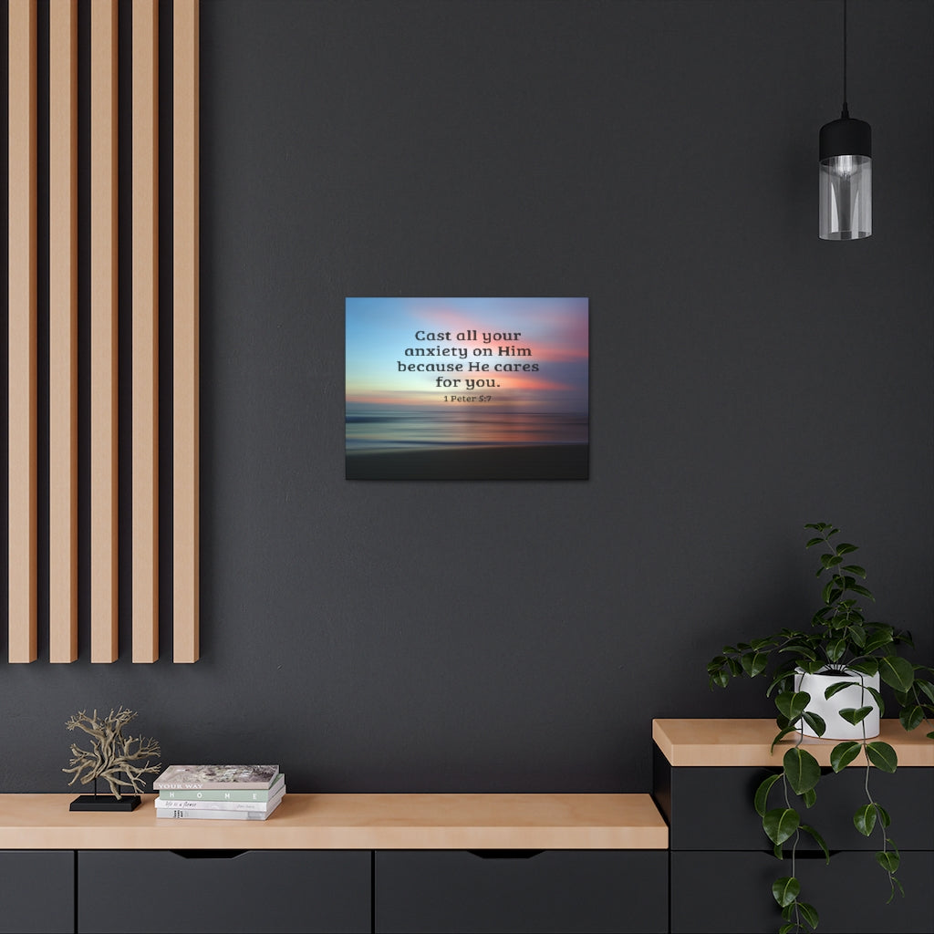 Cast All Your Anxiety On Him 1 Peter 5:7 Bible Verse Canvas Christian Wall Art Ready to Hang Unframed-Express Your Love Gifts