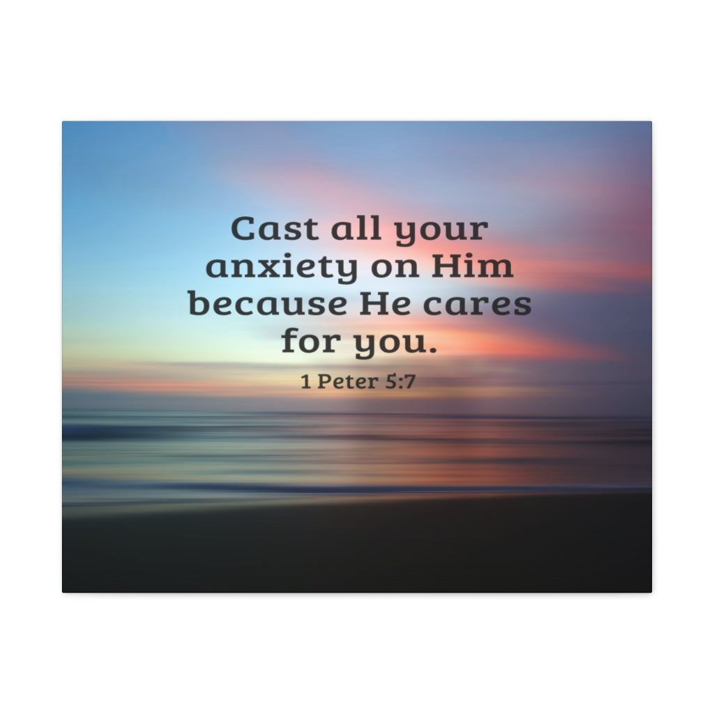 Cast All Your Anxiety On Him 1 Peter 5:7 Bible Verse Canvas Christian Wall Art Ready to Hang Unframed-Express Your Love Gifts