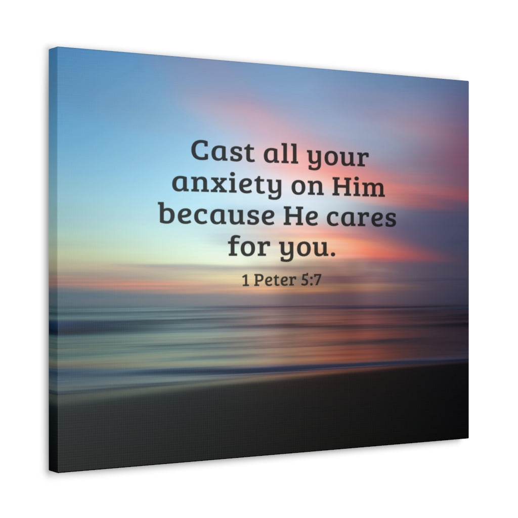 Cast All Your Anxiety On Him 1 Peter 5:7 Bible Verse Canvas Christian Wall Art Ready to Hang Unframed-Express Your Love Gifts