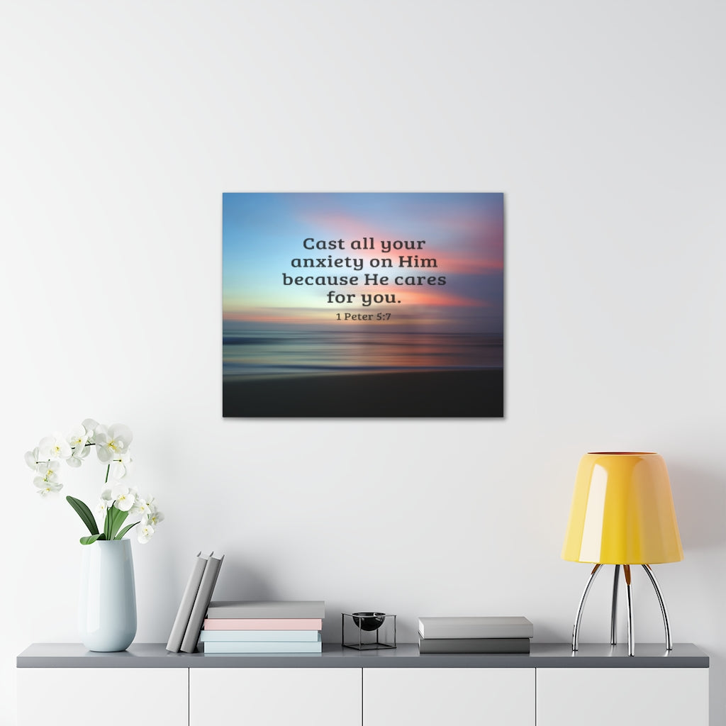 Cast All Your Anxiety On Him 1 Peter 5:7 Bible Verse Canvas Christian Wall Art Ready to Hang Unframed-Express Your Love Gifts