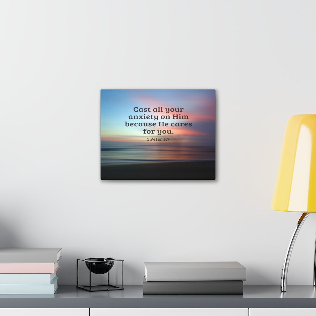 Cast All Your Anxiety On Him 1 Peter 5:7 Bible Verse Canvas Christian Wall Art Ready to Hang Unframed-Express Your Love Gifts