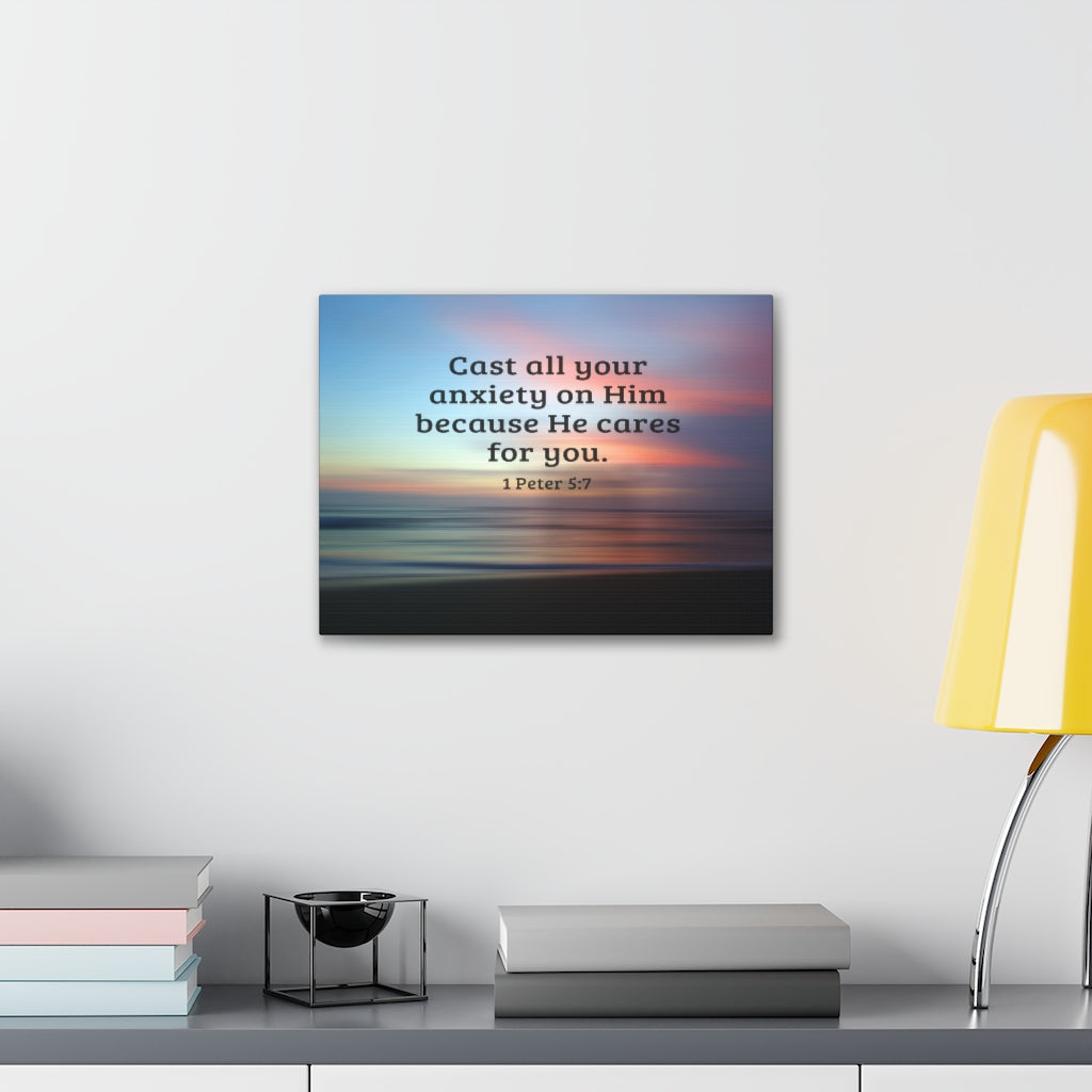 Cast All Your Anxiety On Him 1 Peter 5:7 Bible Verse Canvas Christian Wall Art Ready to Hang Unframed-Express Your Love Gifts