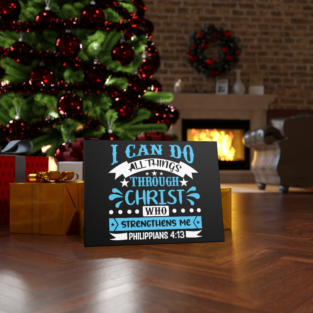 Christ Who Strengthens Me Philippians 4:13 Blue Bible Verse Canvas Christian Wall Art Ready to Hang Unframed-Express Your Love Gifts