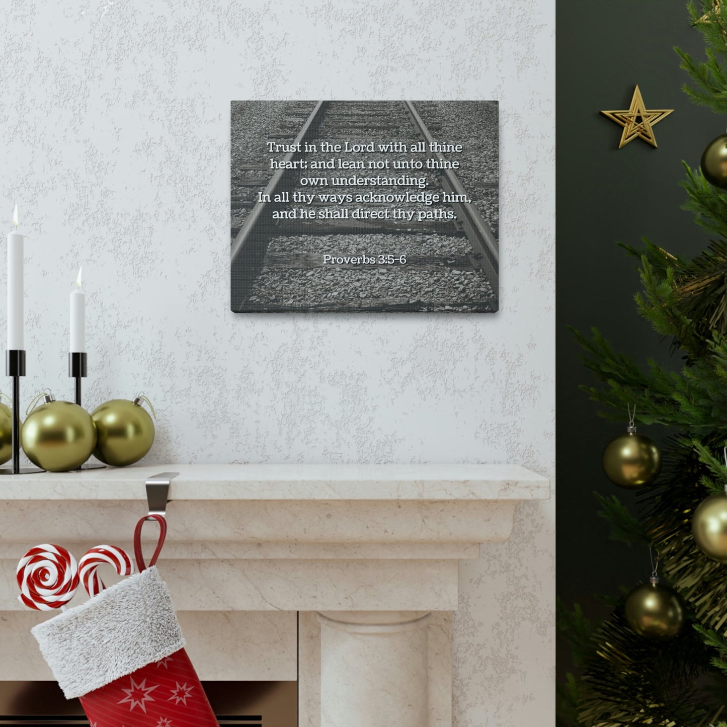 Scripture Walls Direct My Paths Train Tracks Proverbs 3:5 Bible Verse Canvas Christian Wall Art Ready to Hang Unframed-Express Your Love Gifts