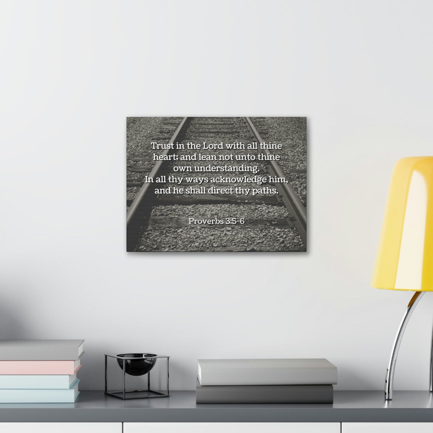 Scripture Walls Direct My Paths Train Tracks Proverbs 3:5 Bible Verse Canvas Christian Wall Art Ready to Hang Unframed-Express Your Love Gifts