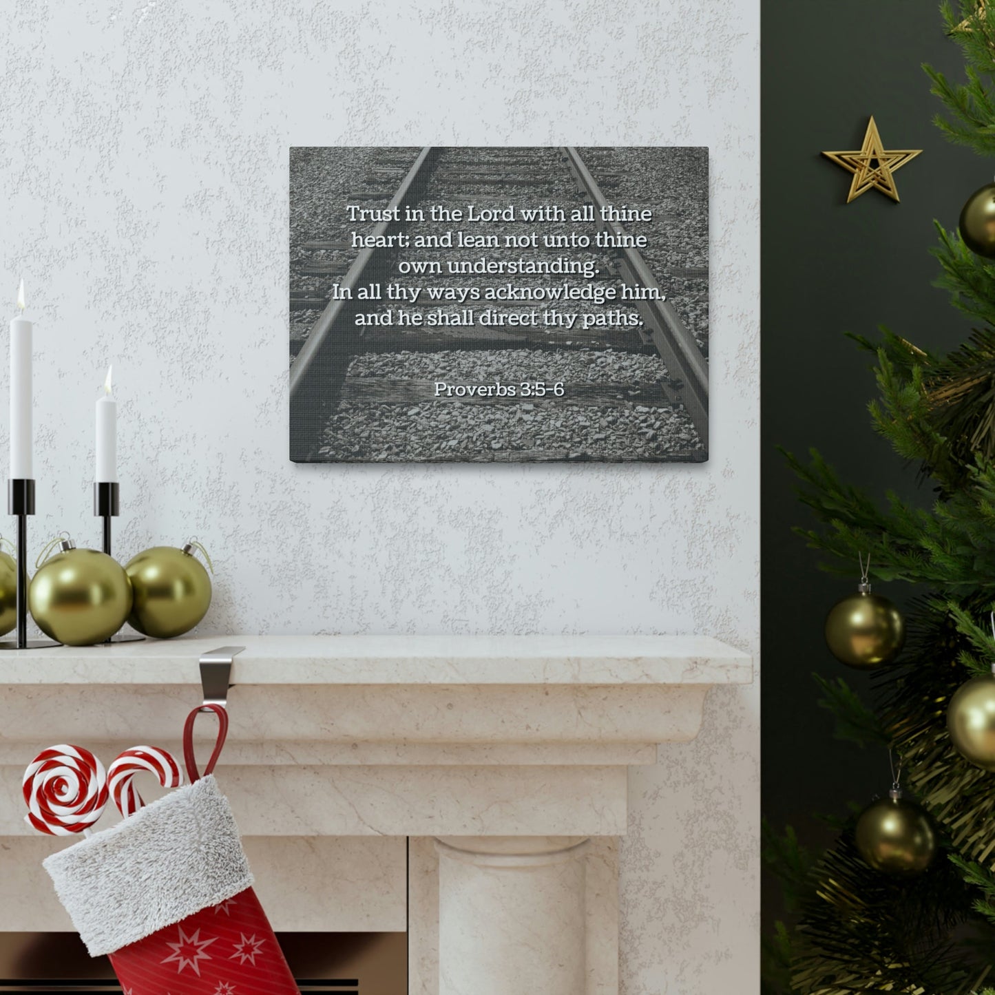 Scripture Walls Direct My Paths Train Tracks Proverbs 3:5 Bible Verse Canvas Christian Wall Art Ready to Hang Unframed-Express Your Love Gifts