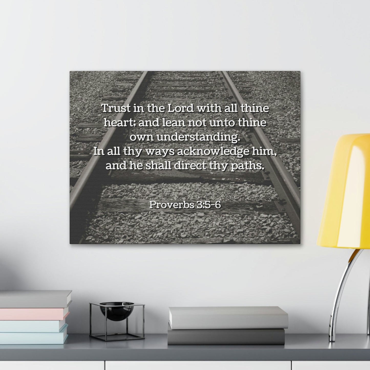 Scripture Walls Direct My Paths Train Tracks Proverbs 3:5 Bible Verse Canvas Christian Wall Art Ready to Hang Unframed-Express Your Love Gifts