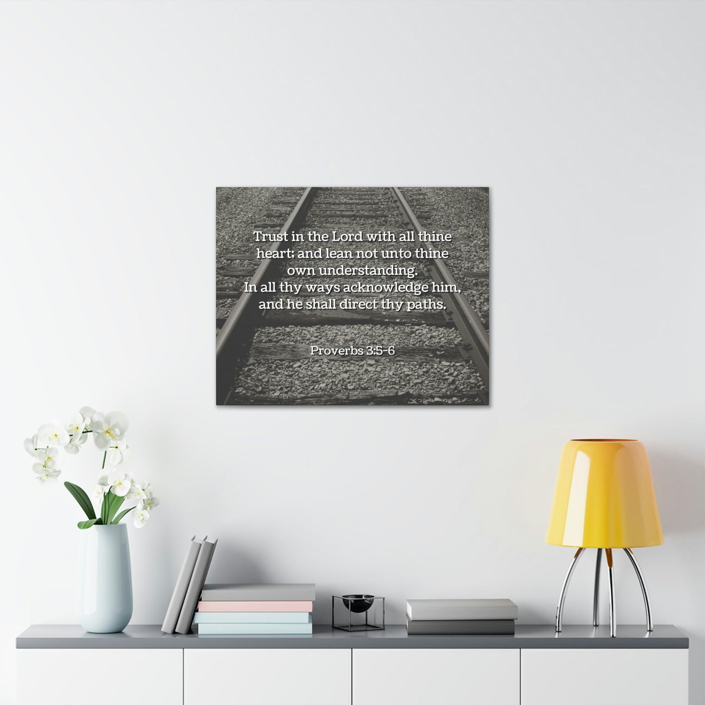 Scripture Walls Direct My Paths Train Tracks Proverbs 3:5 Bible Verse Canvas Christian Wall Art Ready to Hang Unframed-Express Your Love Gifts