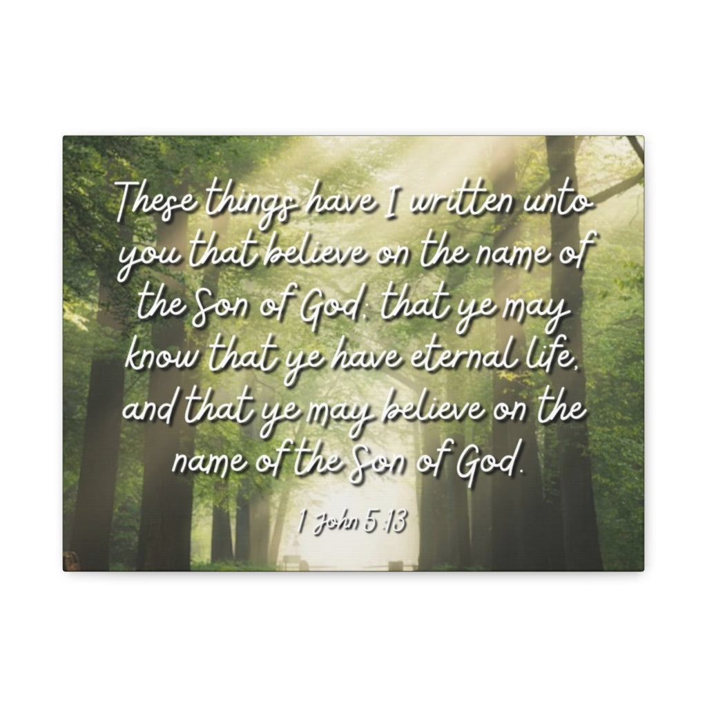 Scripture Walls Eternal Life 1 John 5:13 Bible Verse Canvas Christian Wall Art Ready to Hang Unframed-Express Your Love Gifts