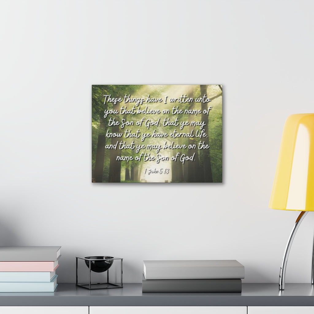 Scripture Walls Eternal Life 1 John 5:13 Bible Verse Canvas Christian Wall Art Ready to Hang Unframed-Express Your Love Gifts