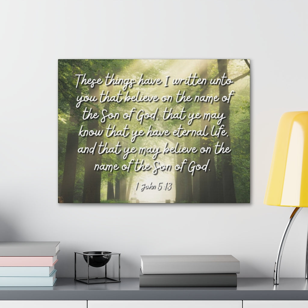 Scripture Walls Eternal Life 1 John 5:13 Bible Verse Canvas Christian Wall Art Ready to Hang Unframed-Express Your Love Gifts