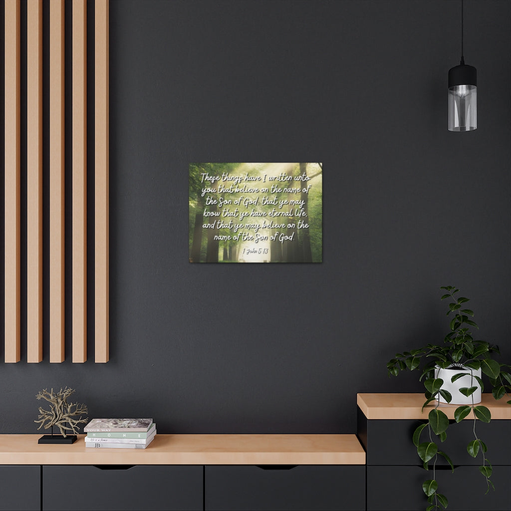 Scripture Walls Eternal Life 1 John 5:13 Bible Verse Canvas Christian Wall Art Ready to Hang Unframed-Express Your Love Gifts
