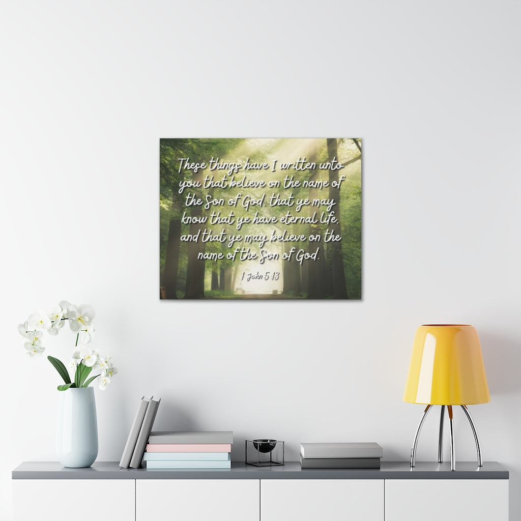 Scripture Walls Eternal Life 1 John 5:13 Bible Verse Canvas Christian Wall Art Ready to Hang Unframed-Express Your Love Gifts