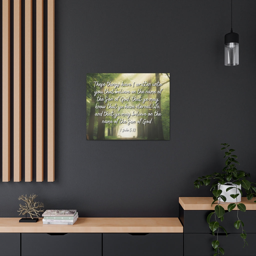 Scripture Walls Eternal Life 1 John 5:13 Bible Verse Canvas Christian Wall Art Ready to Hang Unframed-Express Your Love Gifts