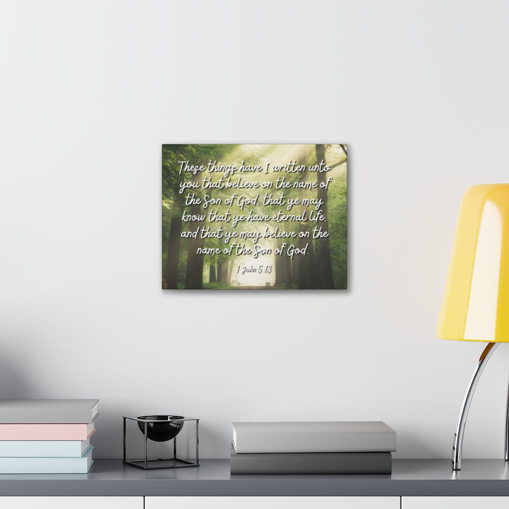 Scripture Walls Eternal Life 1 John 5:13 Bible Verse Canvas Christian Wall Art Ready to Hang Unframed-Express Your Love Gifts