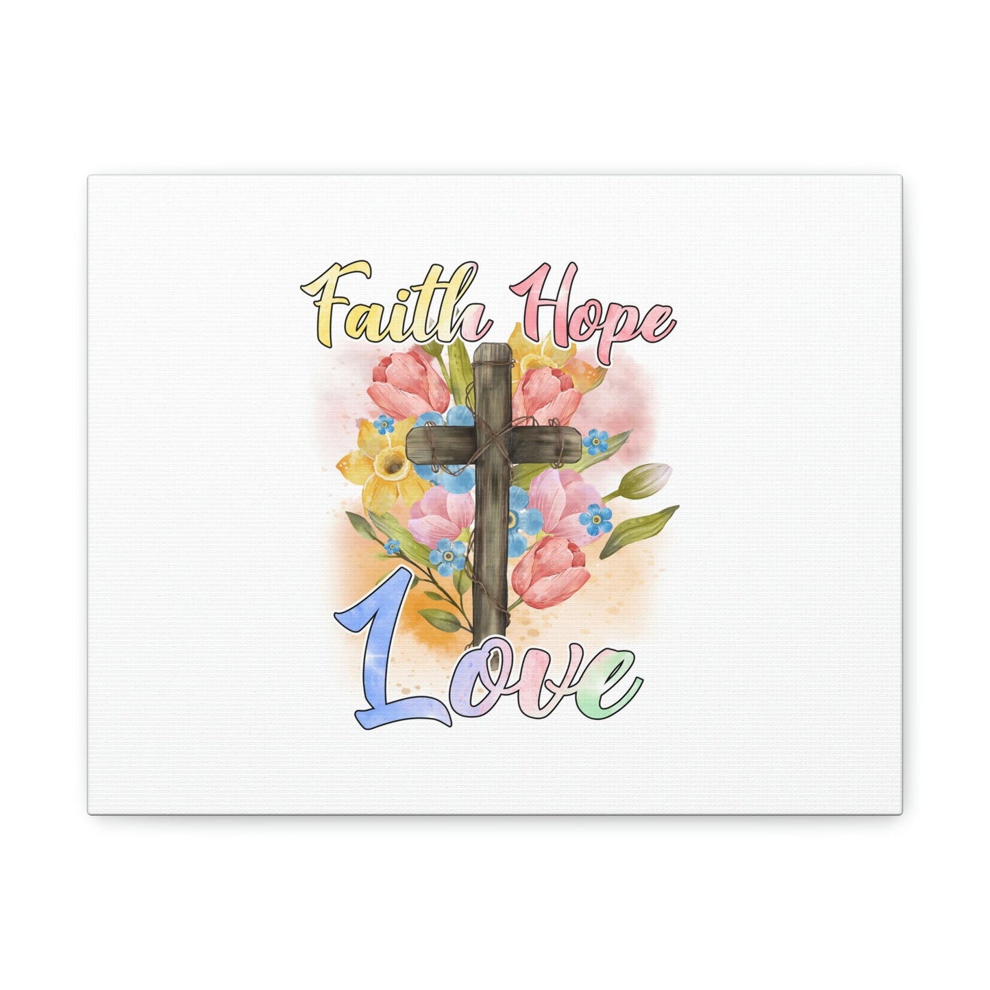 Faith, Hope, Love 1 Corinthians 13:13 Cross Flowers Christian Wall Art Bible Verse Print Ready to Hang Unframed-Express Your Love Gifts