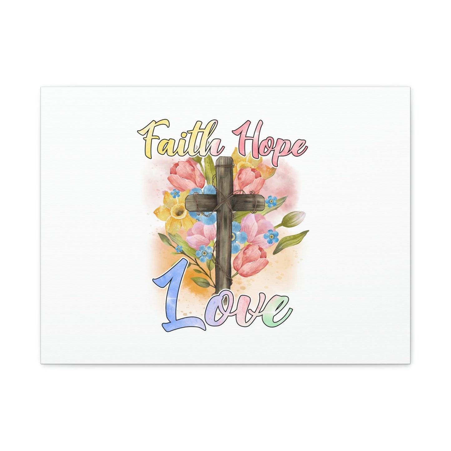 Faith, Hope, Love 1 Corinthians 13:13 Cross Flowers Christian Wall Art Bible Verse Print Ready to Hang Unframed-Express Your Love Gifts