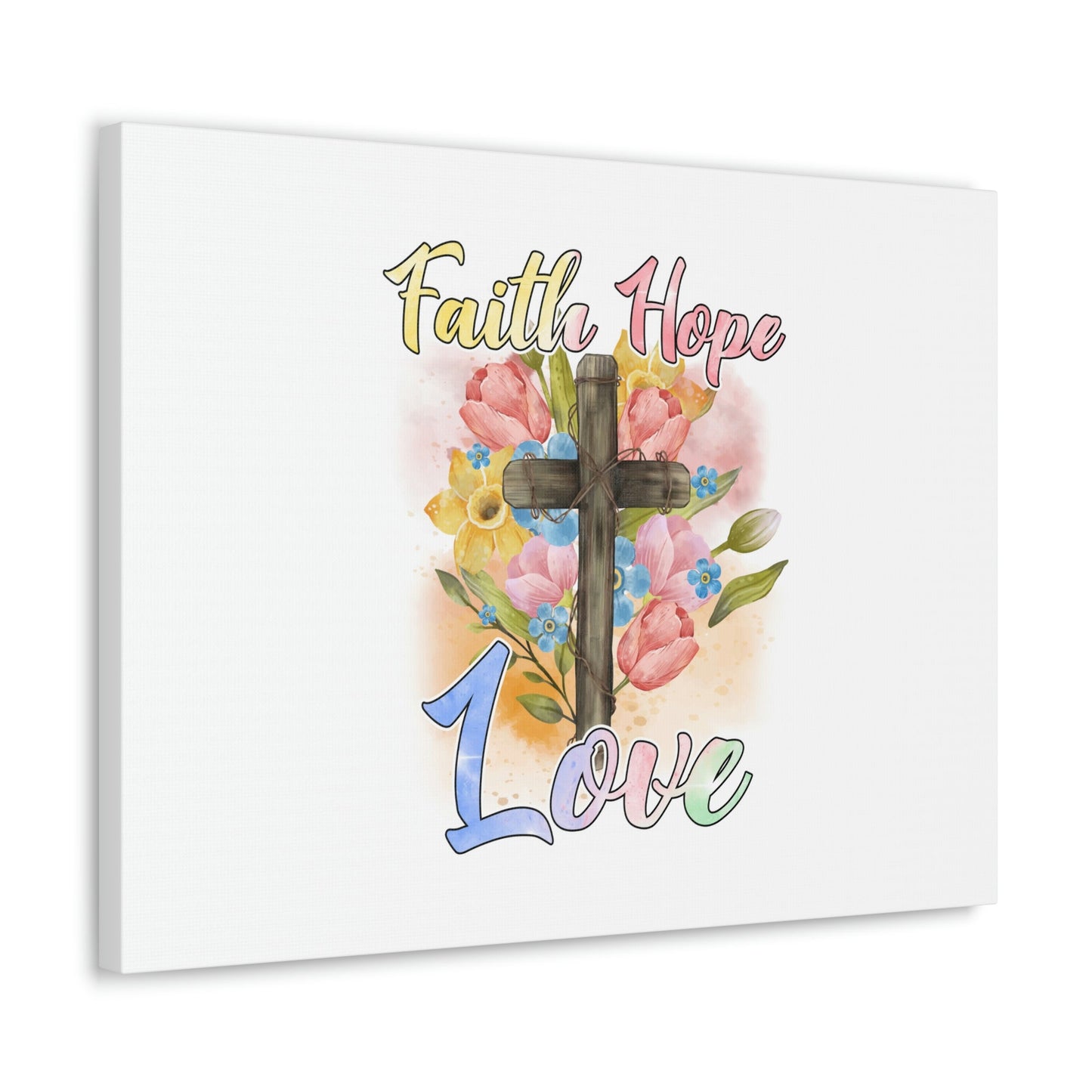 Faith, Hope, Love 1 Corinthians 13:13 Cross Flowers Christian Wall Art Bible Verse Print Ready to Hang Unframed-Express Your Love Gifts
