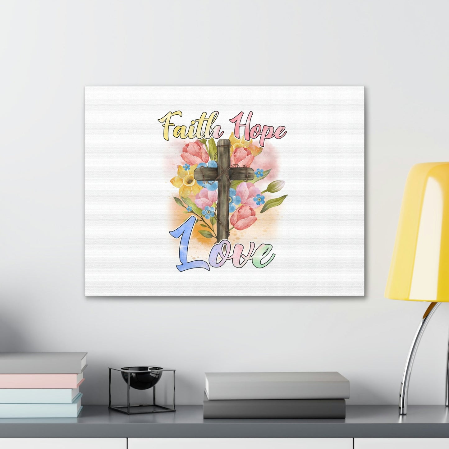Faith, Hope, Love 1 Corinthians 13:13 Cross Flowers Christian Wall Art Bible Verse Print Ready to Hang Unframed-Express Your Love Gifts