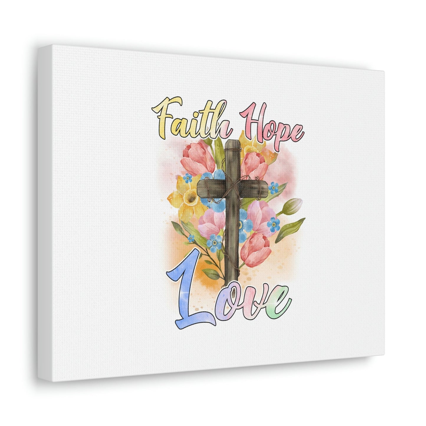 Faith, Hope, Love 1 Corinthians 13:13 Cross Flowers Christian Wall Art Bible Verse Print Ready to Hang Unframed-Express Your Love Gifts