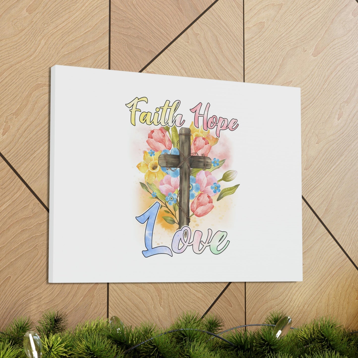 Faith, Hope, Love 1 Corinthians 13:13 Cross Flowers Christian Wall Art Bible Verse Print Ready to Hang Unframed-Express Your Love Gifts