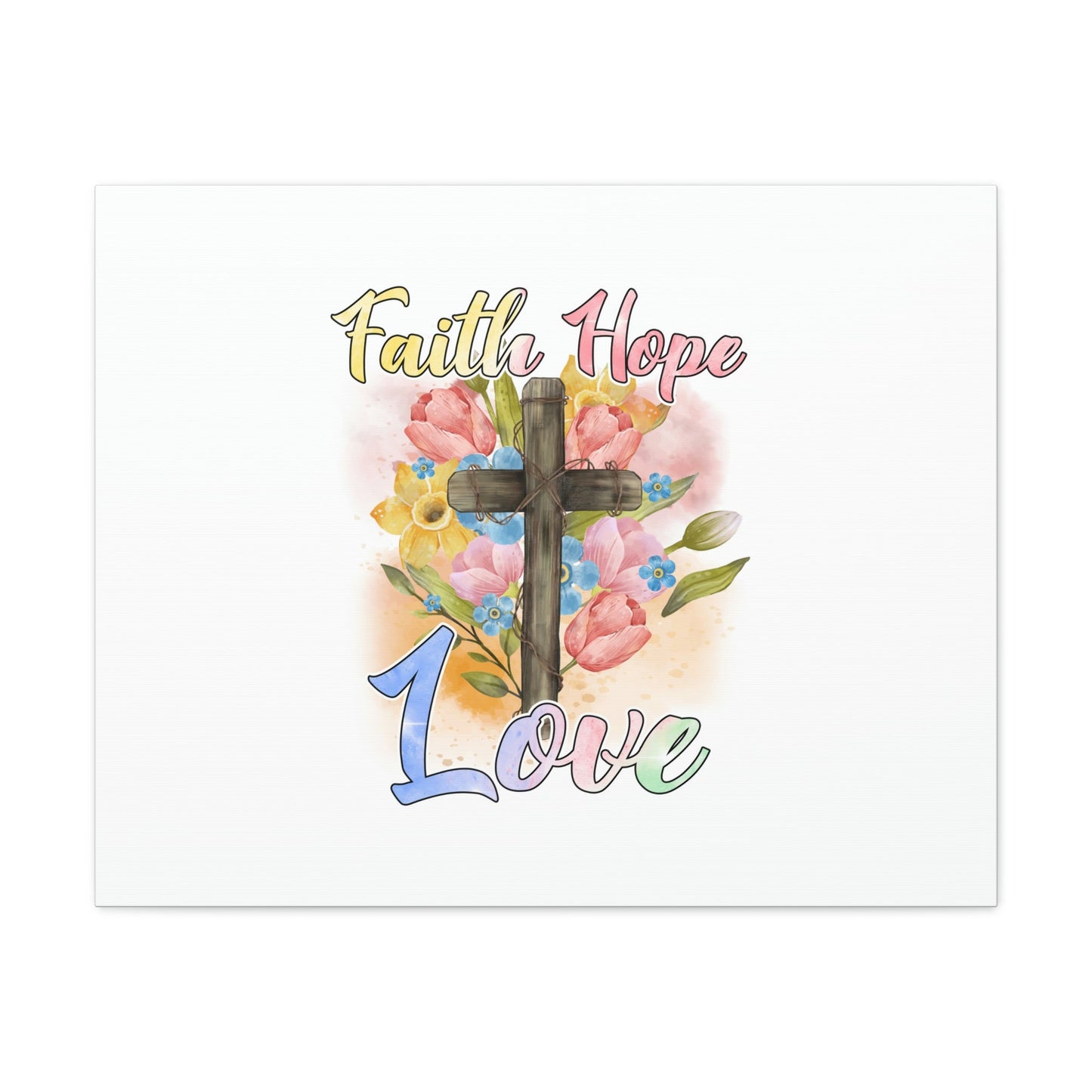 Faith, Hope, Love 1 Corinthians 13:13 Cross Flowers Christian Wall Art Bible Verse Print Ready to Hang Unframed-Express Your Love Gifts