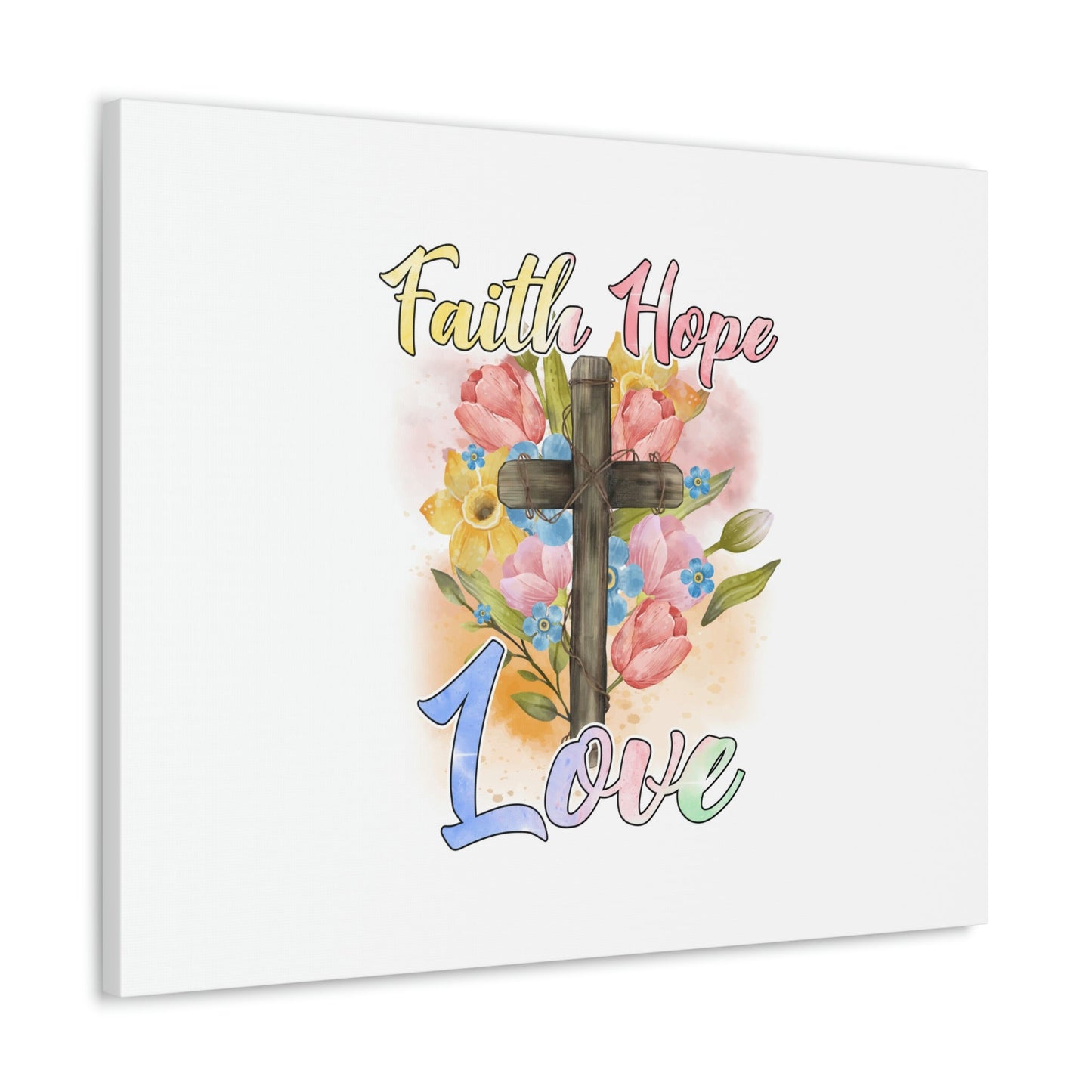 Faith, Hope, Love 1 Corinthians 13:13 Cross Flowers Christian Wall Art Bible Verse Print Ready to Hang Unframed-Express Your Love Gifts