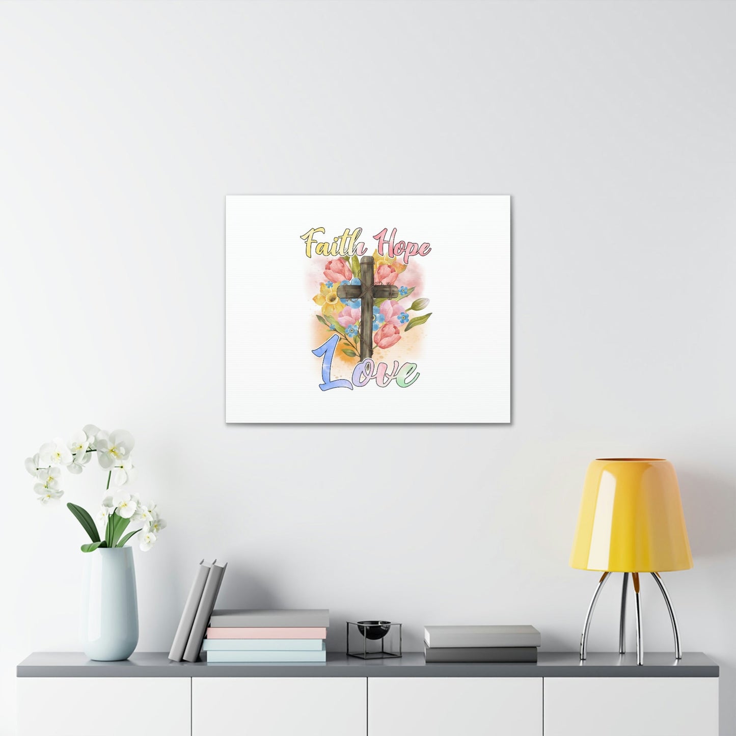 Faith, Hope, Love 1 Corinthians 13:13 Cross Flowers Christian Wall Art Bible Verse Print Ready to Hang Unframed-Express Your Love Gifts