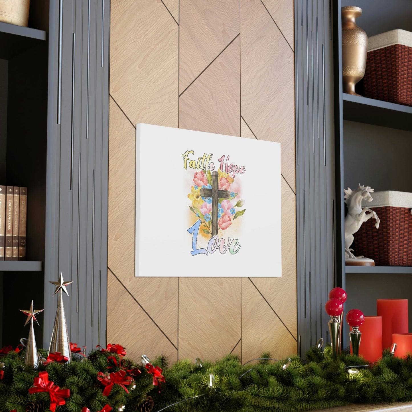 Faith, Hope, Love 1 Corinthians 13:13 Cross Flowers Christian Wall Art Bible Verse Print Ready to Hang Unframed-Express Your Love Gifts