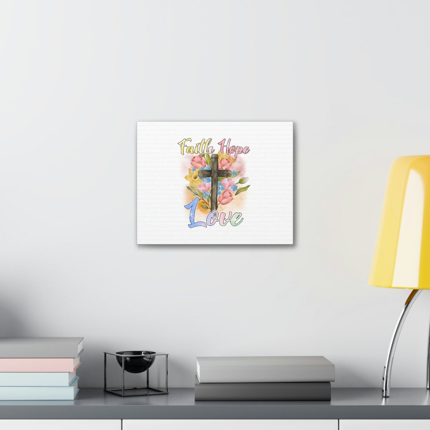 Faith, Hope, Love 1 Corinthians 13:13 Cross Flowers Christian Wall Art Bible Verse Print Ready to Hang Unframed-Express Your Love Gifts