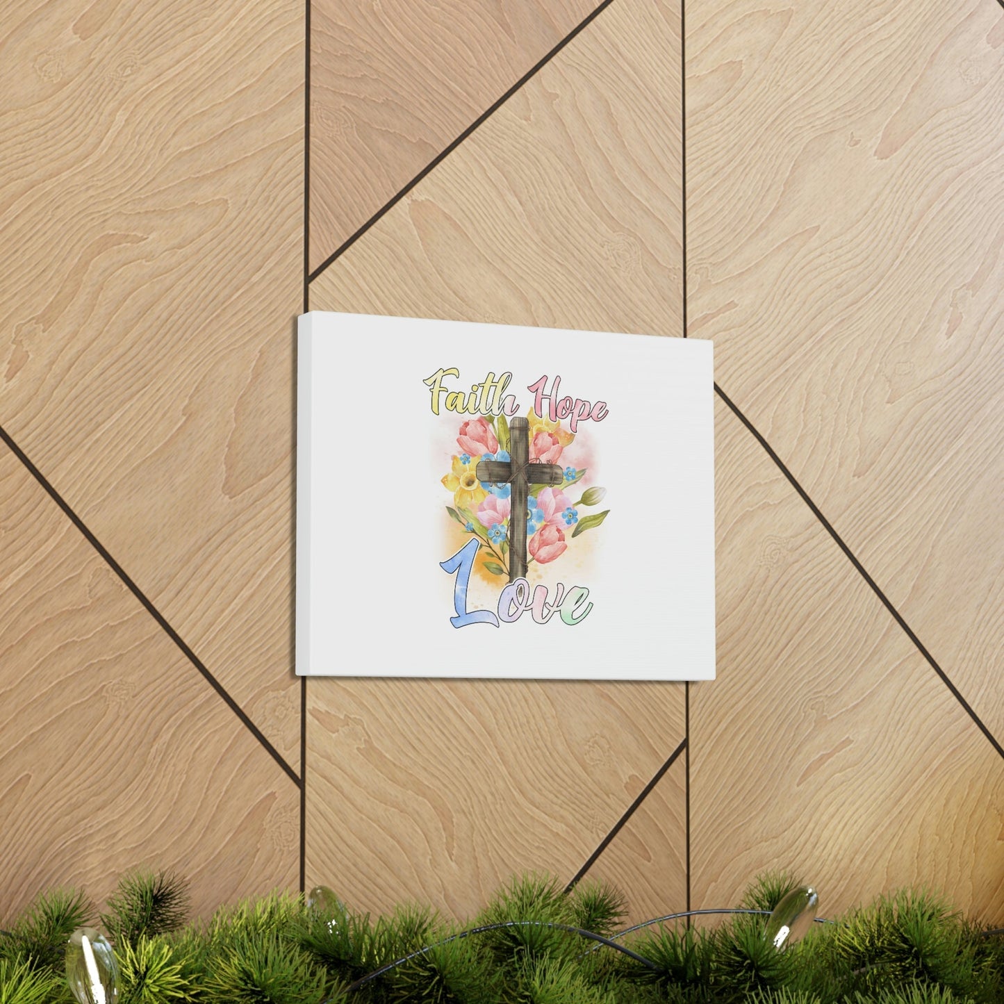Faith, Hope, Love 1 Corinthians 13:13 Cross Flowers Christian Wall Art Bible Verse Print Ready to Hang Unframed-Express Your Love Gifts