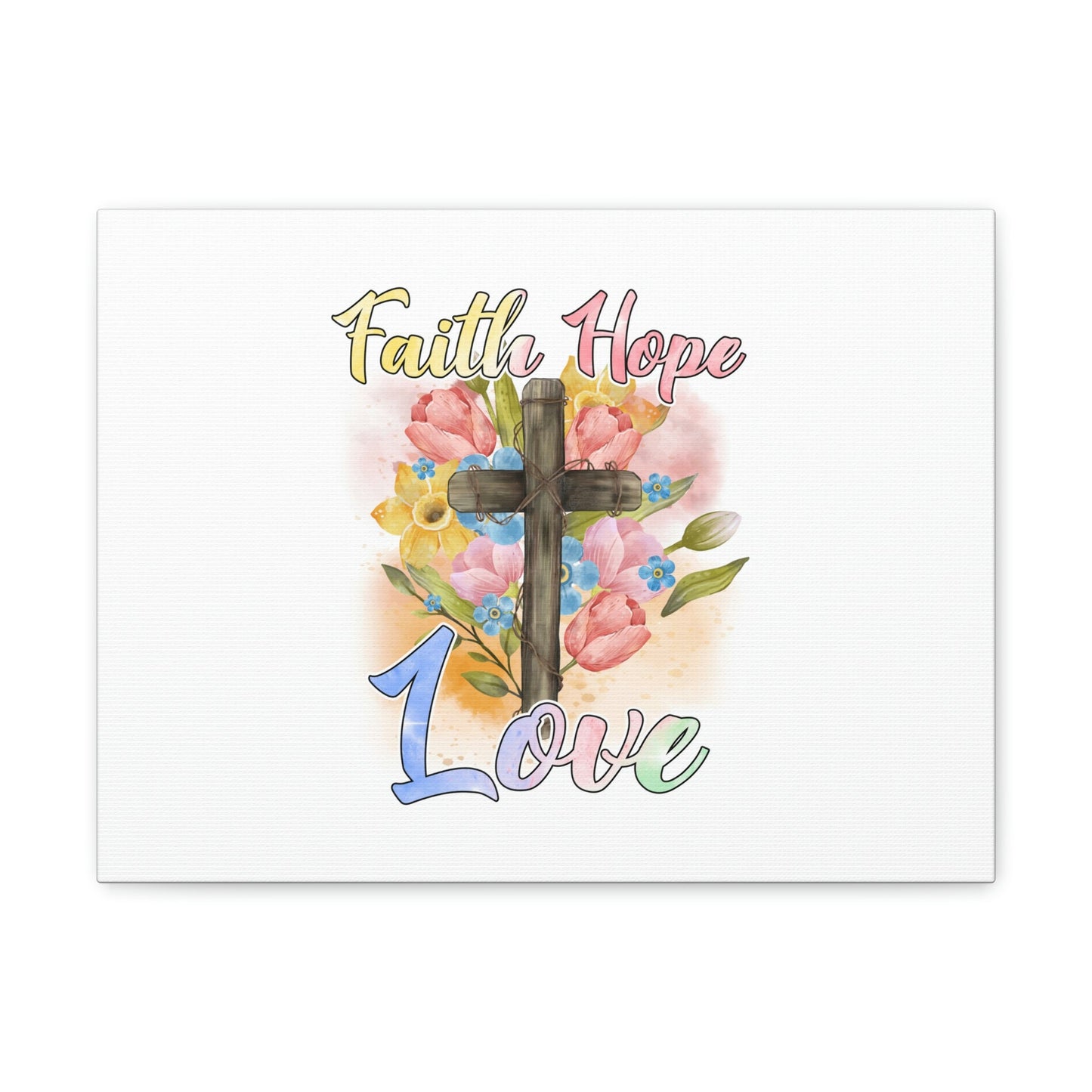 Faith, Hope, Love 1 Corinthians 13:13 Cross Flowers Christian Wall Art Bible Verse Print Ready to Hang Unframed-Express Your Love Gifts