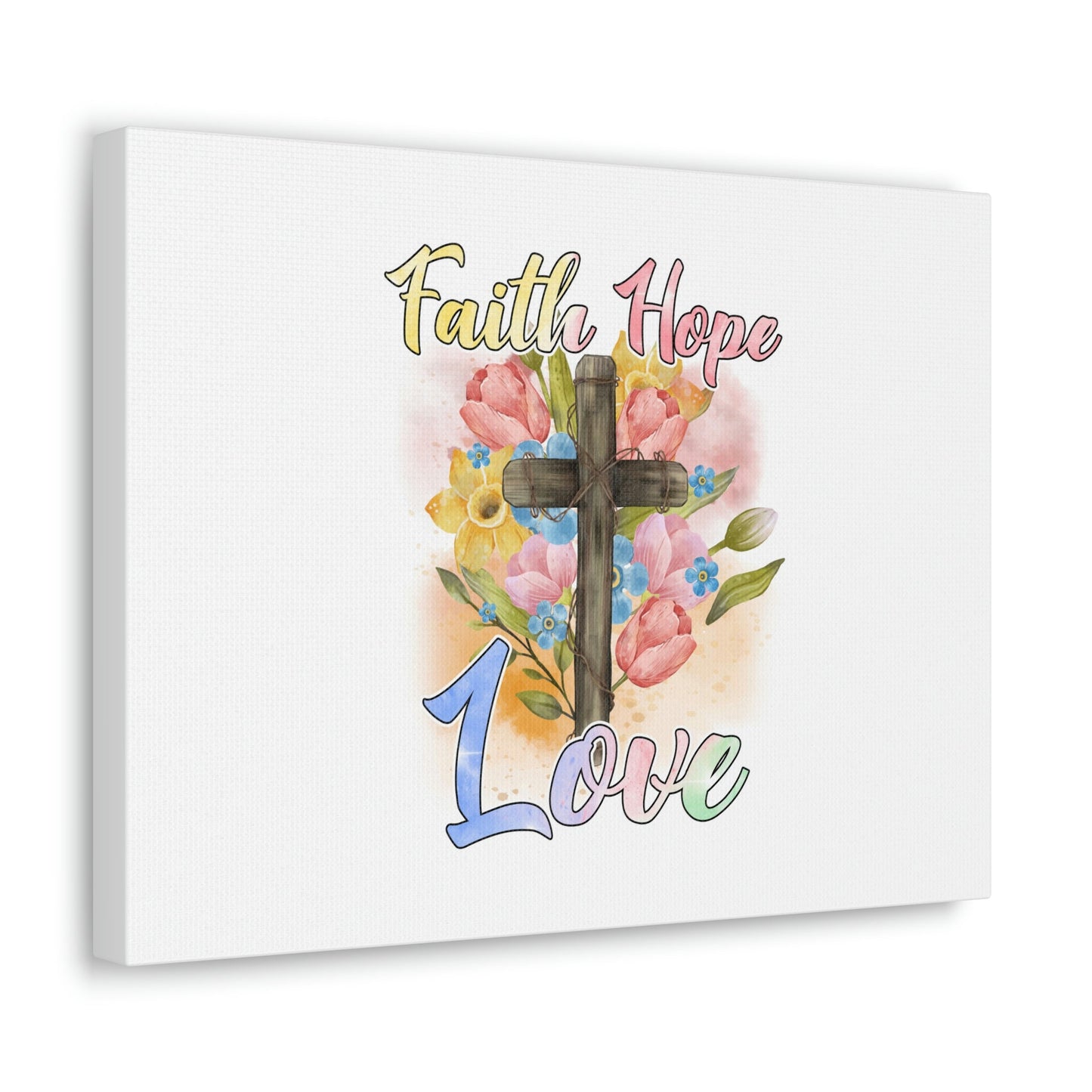 Faith, Hope, Love 1 Corinthians 13:13 Cross Flowers Christian Wall Art Bible Verse Print Ready to Hang Unframed-Express Your Love Gifts