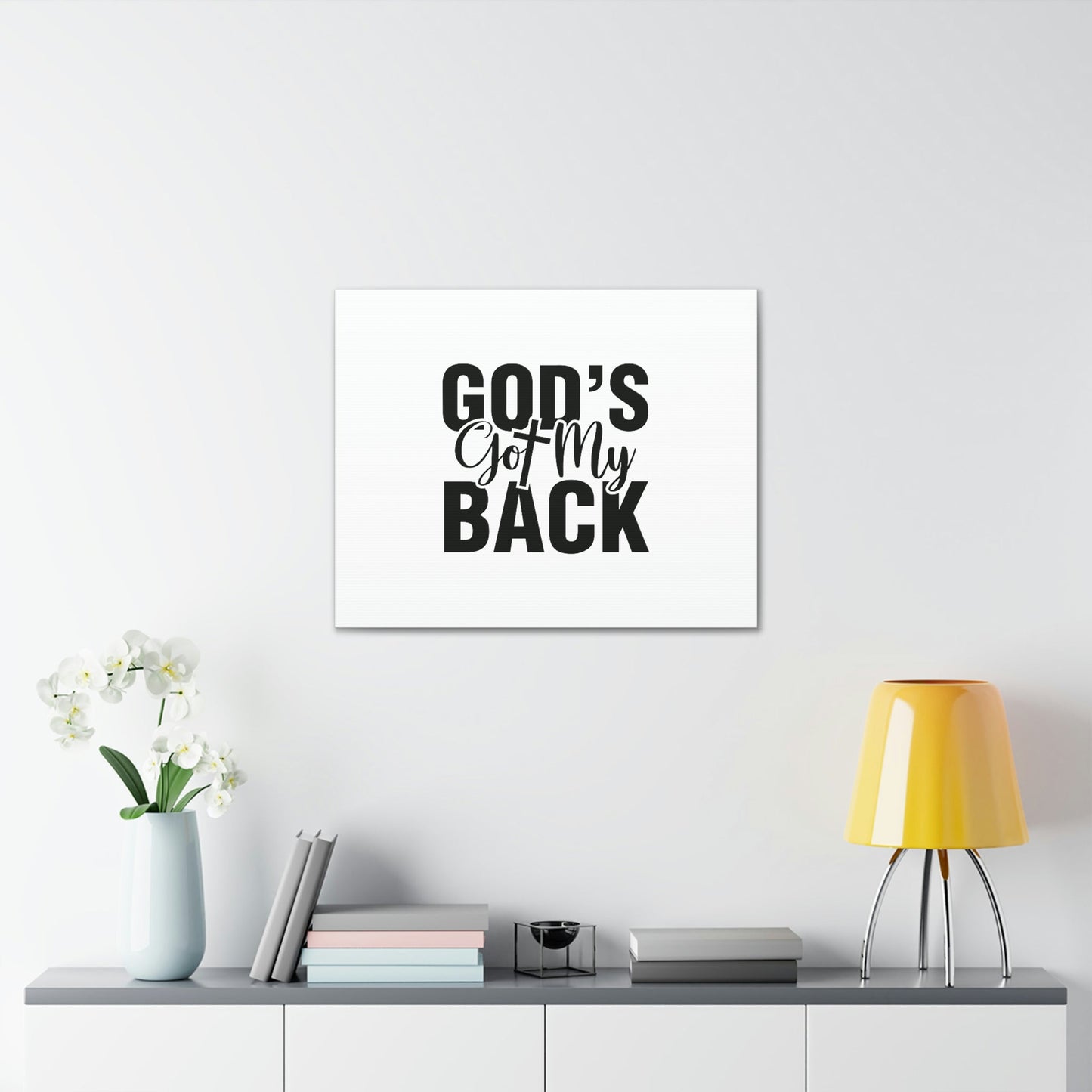 God's Got My Back 1 John 4:16 White Christian Wall Art Bible Verse Print Ready to Hang Unframed-Express Your Love Gifts