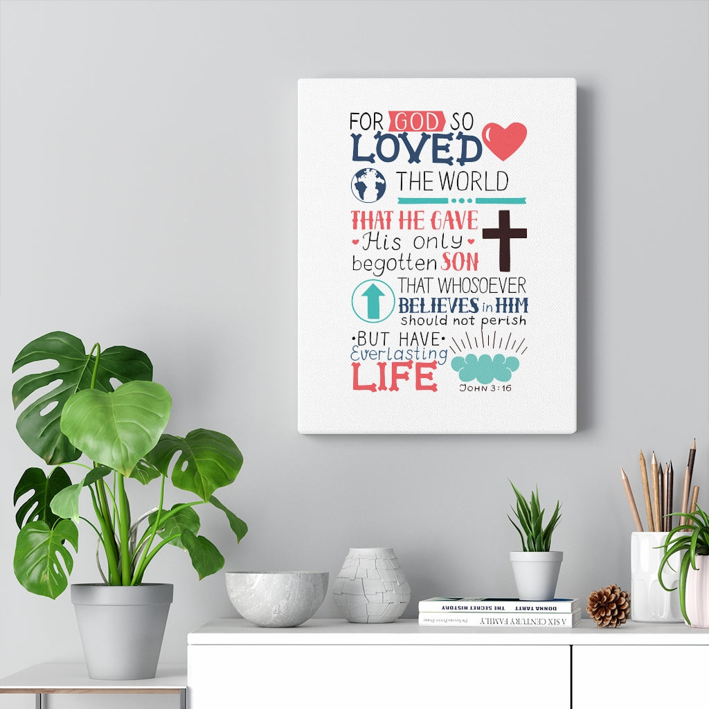 God So Loved John 3:16 Bible Verse Canvas Christian Wall Art Ready to Hang Unframed-Express Your Love Gifts
