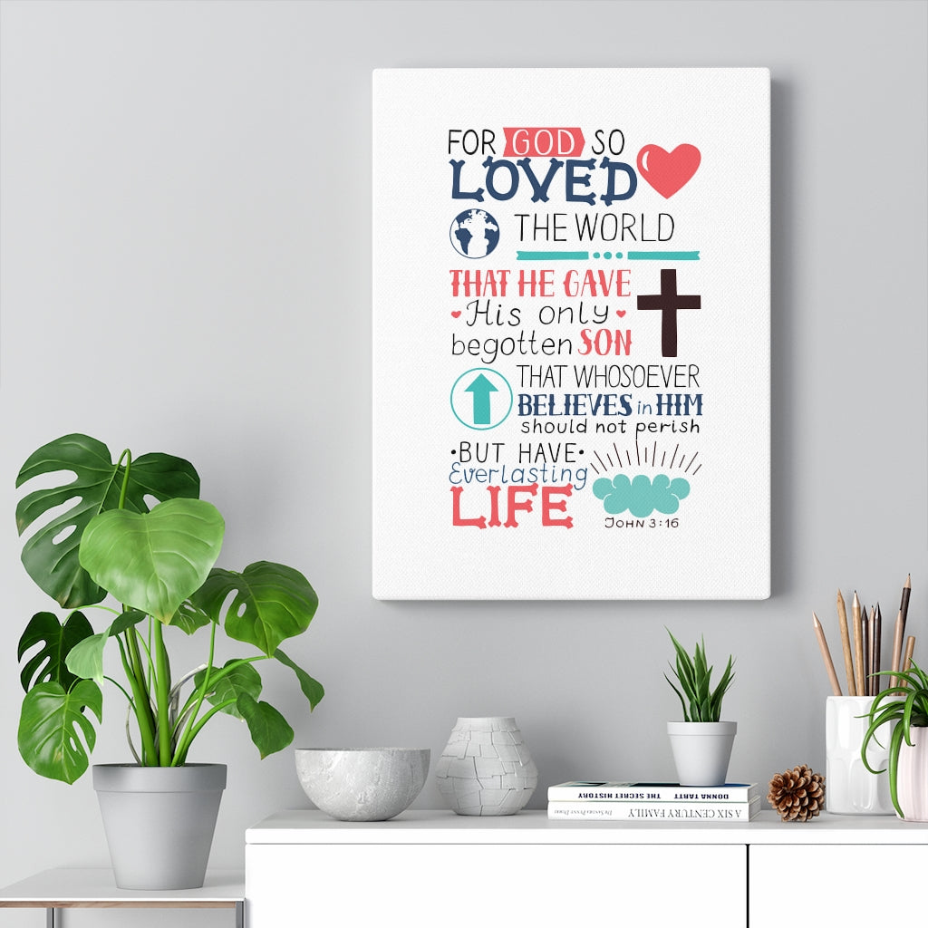 God So Loved John 3:16 Bible Verse Canvas Christian Wall Art Ready to Hang Unframed-Express Your Love Gifts