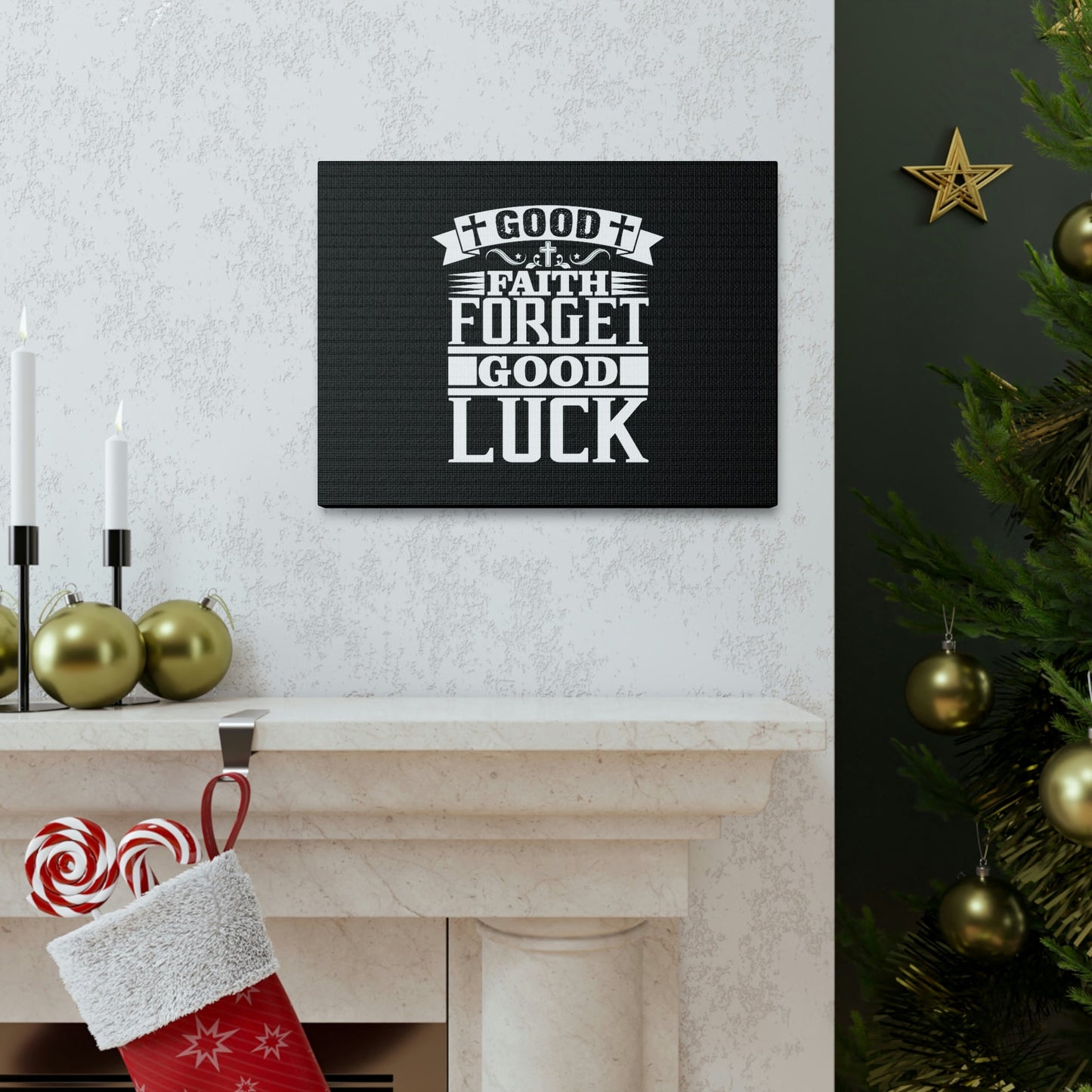 Good Luck Hebrews 11:1 Cross Black Christian Wall Art Bible Verse Print Ready to Hang Unframed-Express Your Love Gifts
