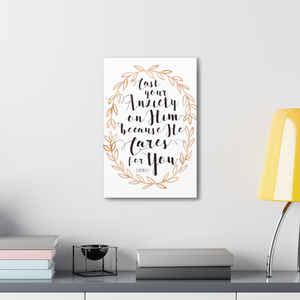 Scripture Walls He Cares For You Leaves 1 Peter 5:7 Bible Verse Canvas Christian Wall Art Ready to Hang Unframed-Express Your Love Gifts