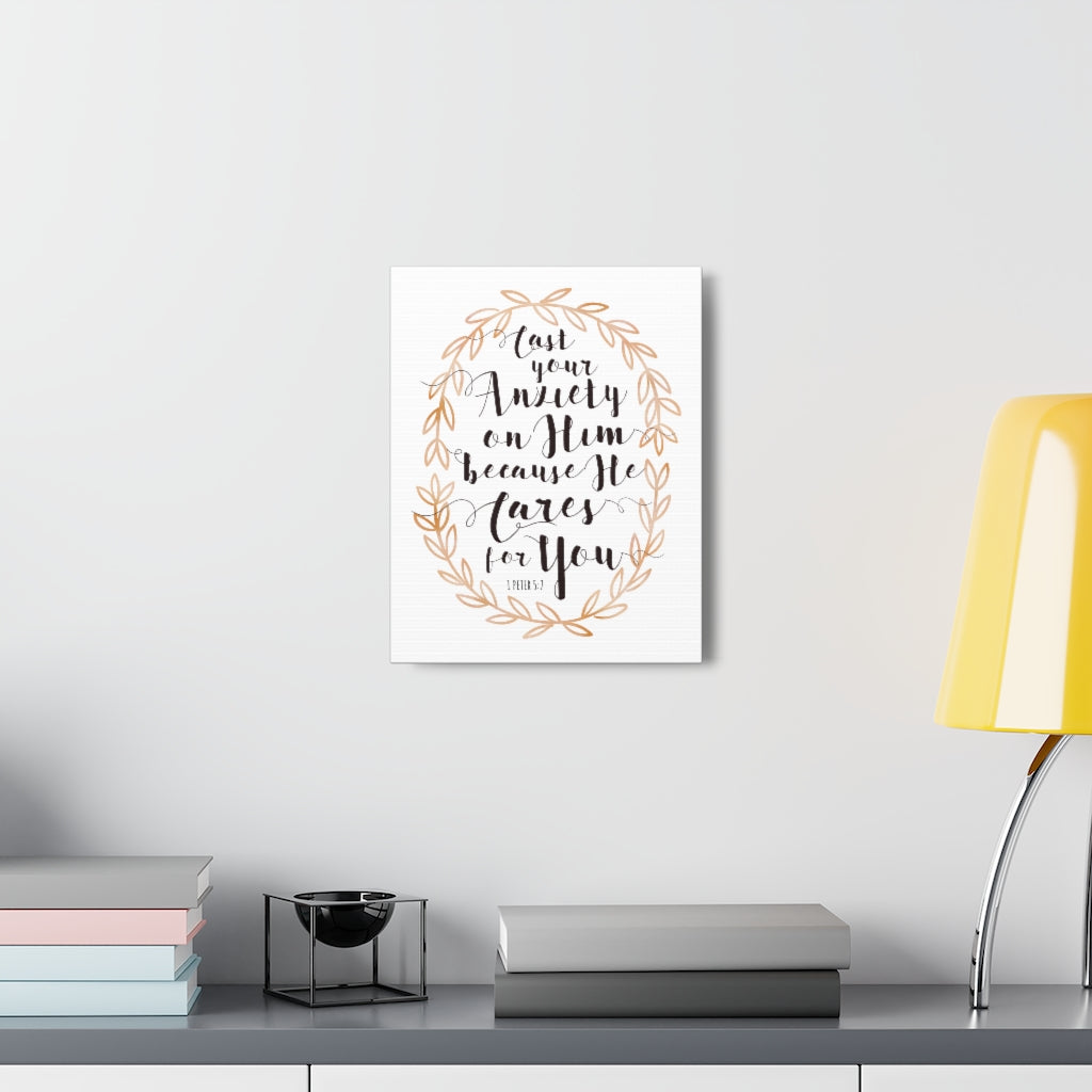 Scripture Walls He Cares For You Leaves 1 Peter 5:7 Bible Verse Canvas Christian Wall Art Ready to Hang Unframed-Express Your Love Gifts