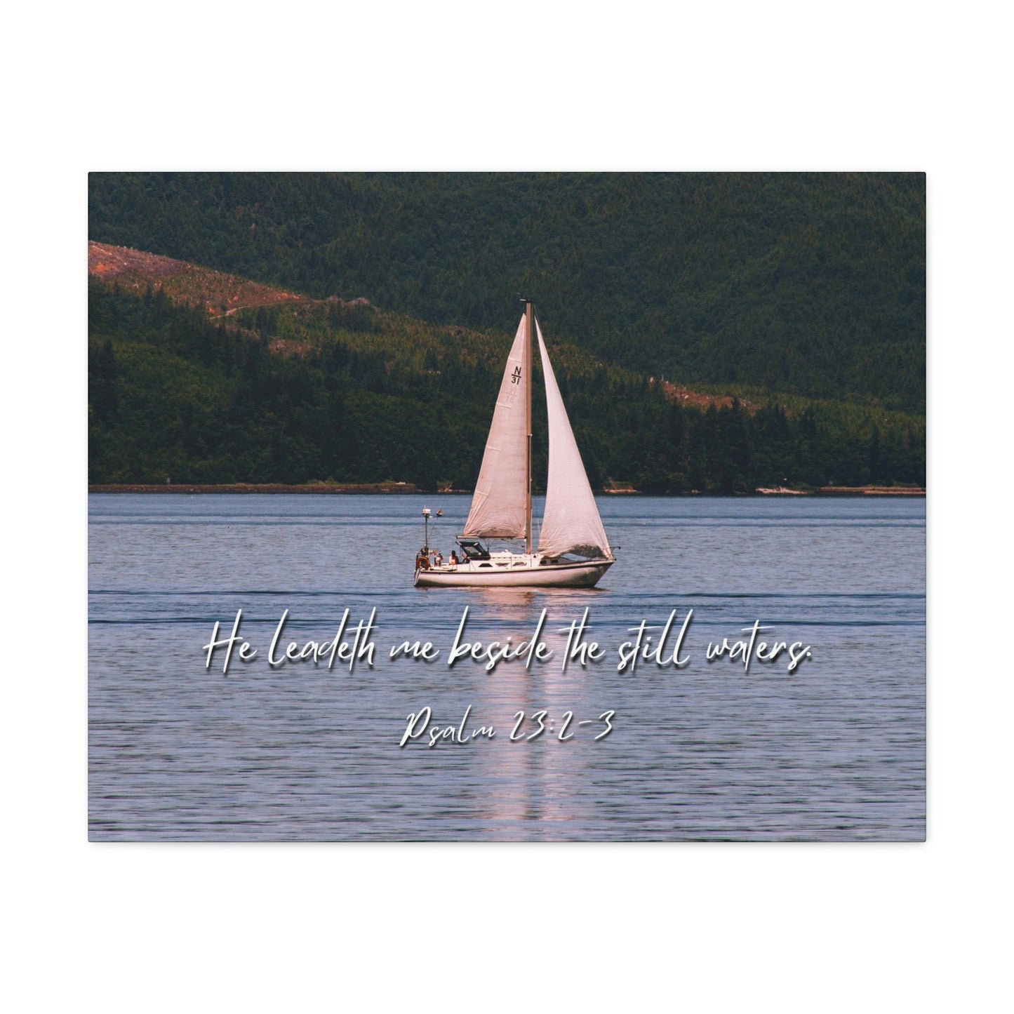 Scripture Walls He Leadeth Me Psalm 23:2 Bible Verse Canvas Christian Wall Art Ready to Hang Unframed-Express Your Love Gifts