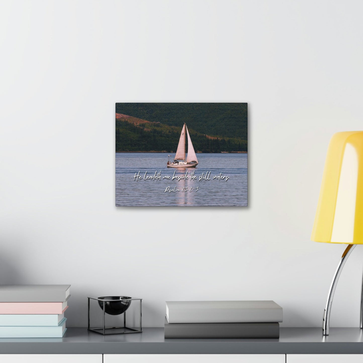Scripture Walls He Leadeth Me Psalm 23:2 Bible Verse Canvas Christian Wall Art Ready to Hang Unframed-Express Your Love Gifts