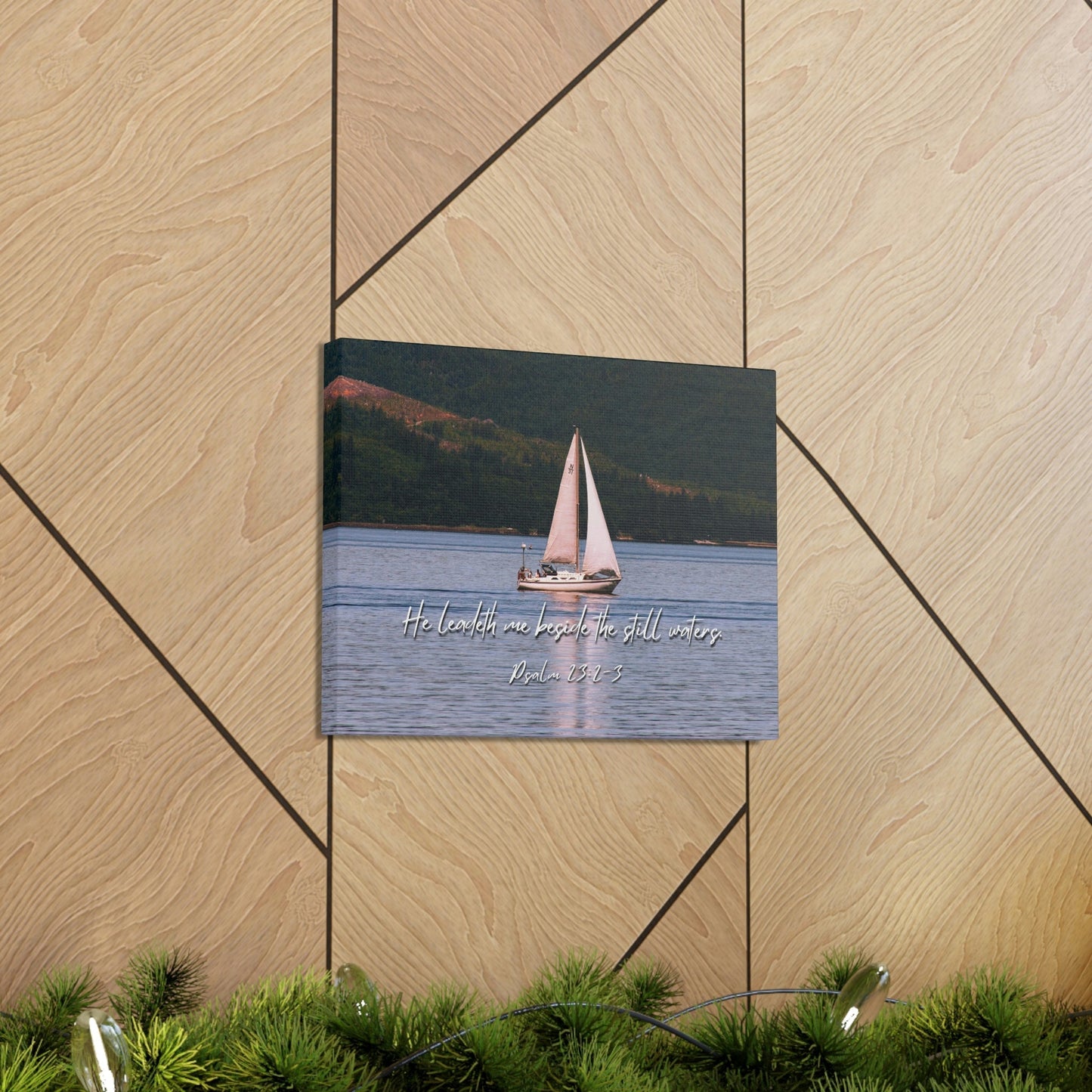 Scripture Walls He Leadeth Me Psalm 23:2 Bible Verse Canvas Christian Wall Art Ready to Hang Unframed-Express Your Love Gifts