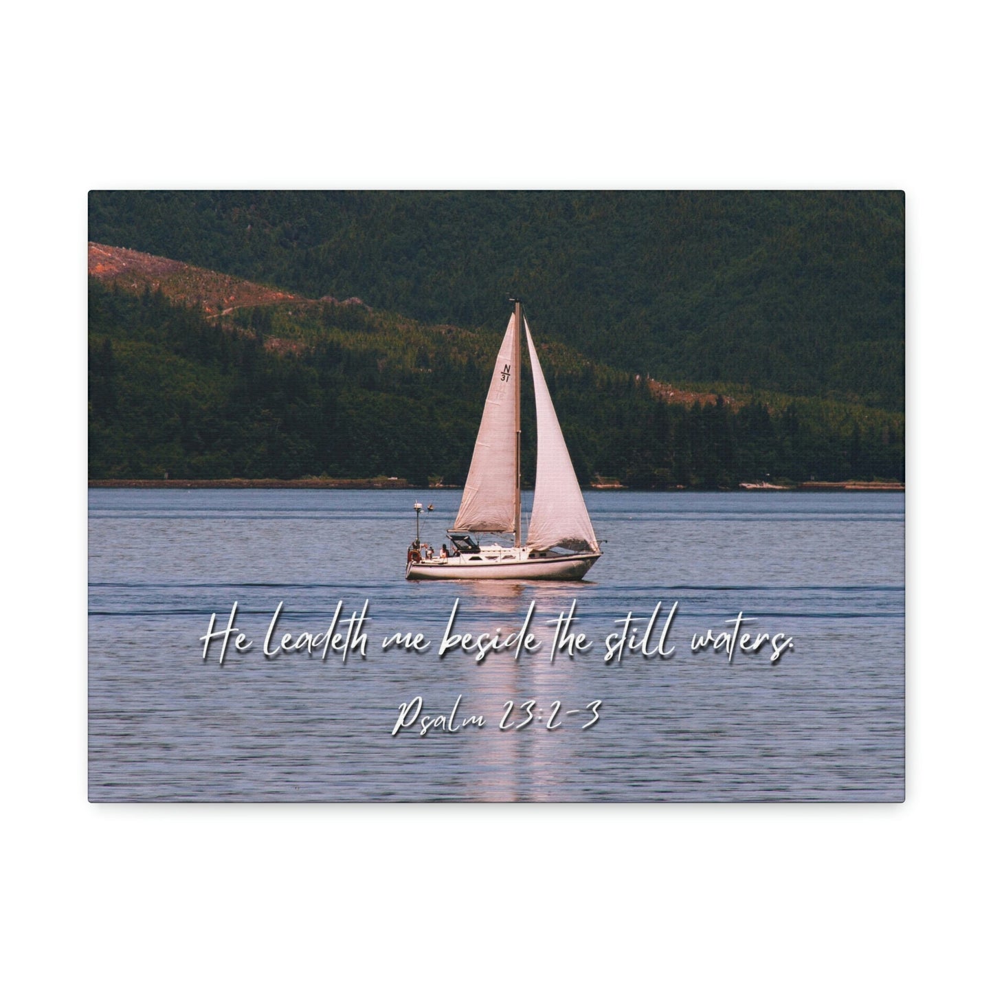Scripture Walls He Leadeth Me Psalm 23:2 Bible Verse Canvas Christian Wall Art Ready to Hang Unframed-Express Your Love Gifts