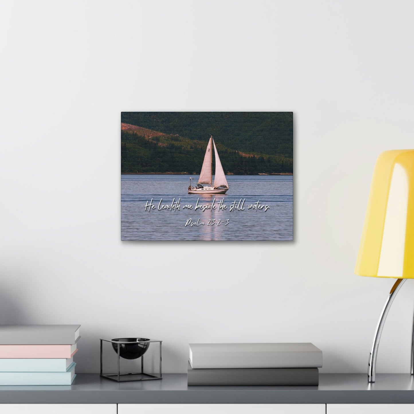 Scripture Walls He Leadeth Me Psalm 23:2 Bible Verse Canvas Christian Wall Art Ready to Hang Unframed-Express Your Love Gifts