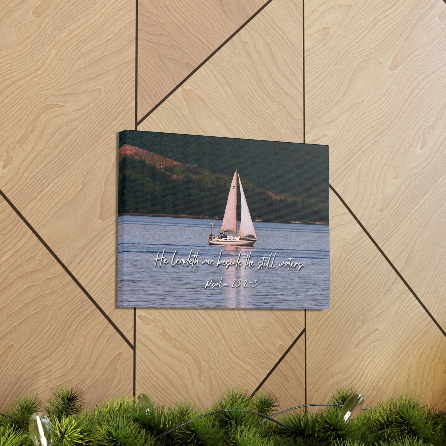 Scripture Walls He Leadeth Me Psalm 23:2 Bible Verse Canvas Christian Wall Art Ready to Hang Unframed-Express Your Love Gifts