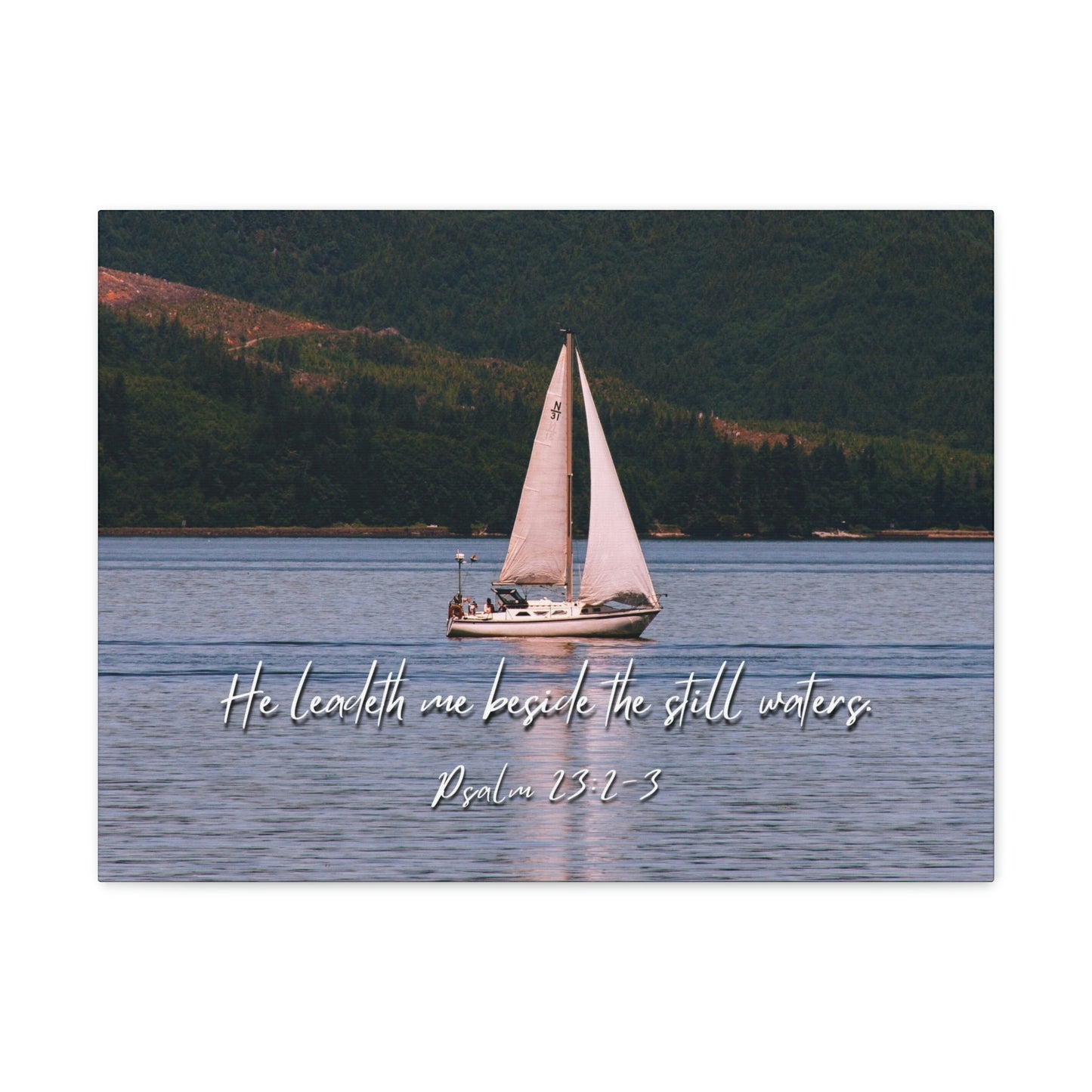 Scripture Walls He Leadeth Me Psalm 23:2 Bible Verse Canvas Christian Wall Art Ready to Hang Unframed-Express Your Love Gifts