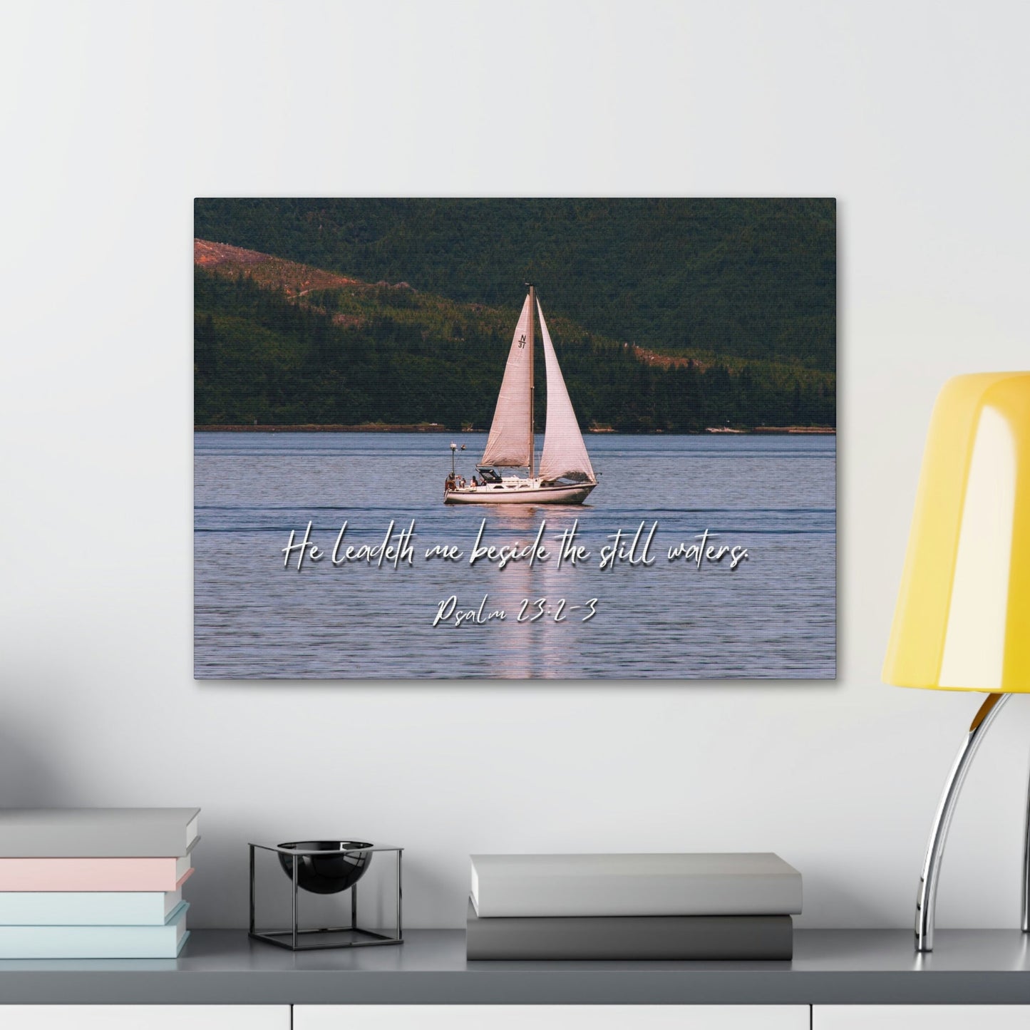 Scripture Walls He Leadeth Me Psalm 23:2 Bible Verse Canvas Christian Wall Art Ready to Hang Unframed-Express Your Love Gifts